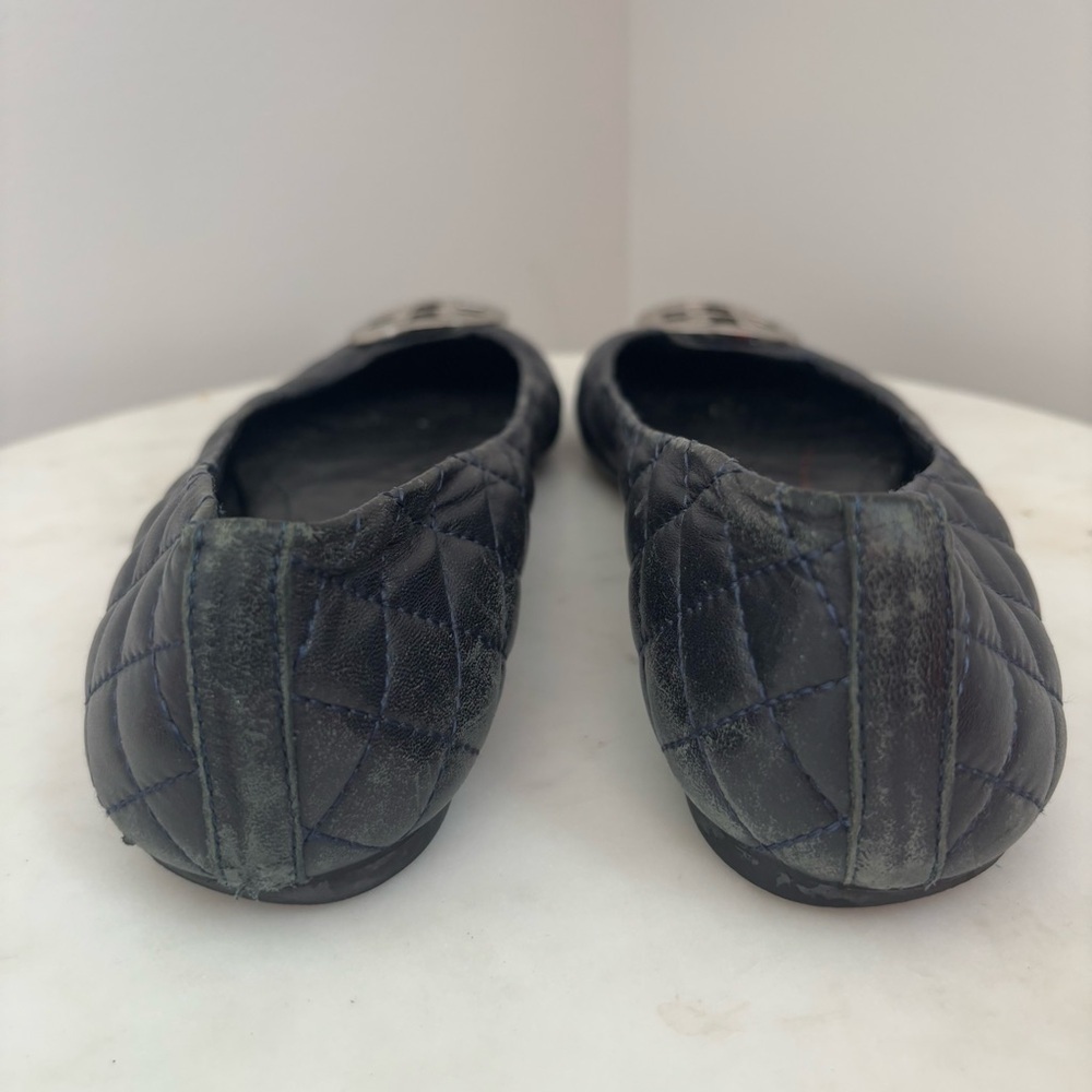 Tory Burch Black Quinn Quilted Round Toe Leather Ballet Flats Size 8 - Picture 8 of 10